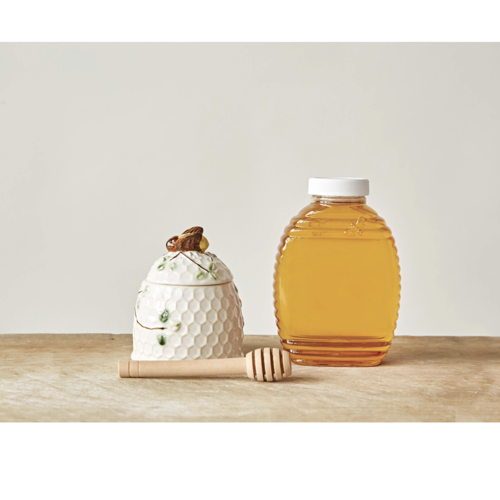 Handpainted Stoneware Honey Jar w/Dipper