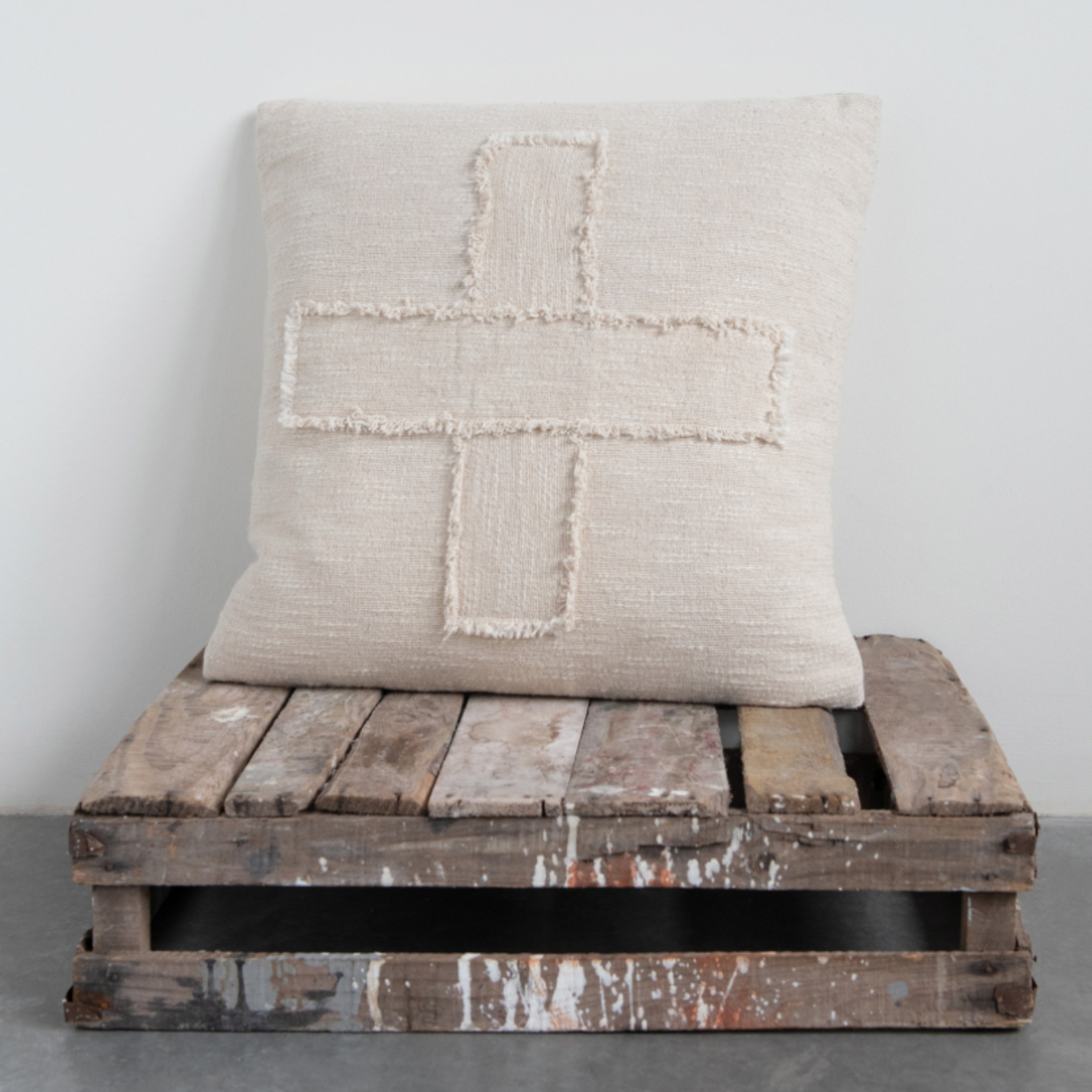 Woven Cotton Swiss Cross Pillow, Natural