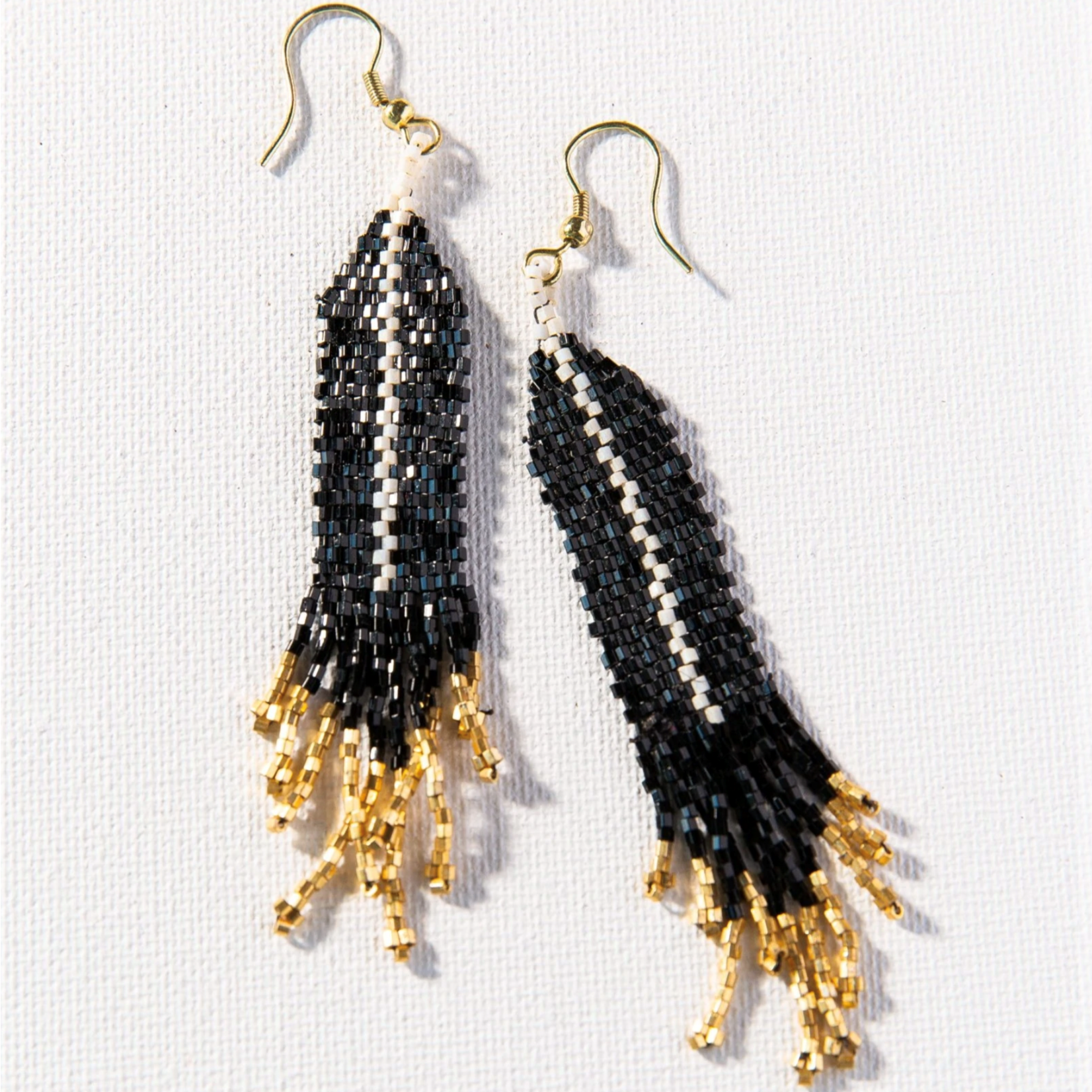 Black with Ivory Luxe Single Stripe Fringe Earring