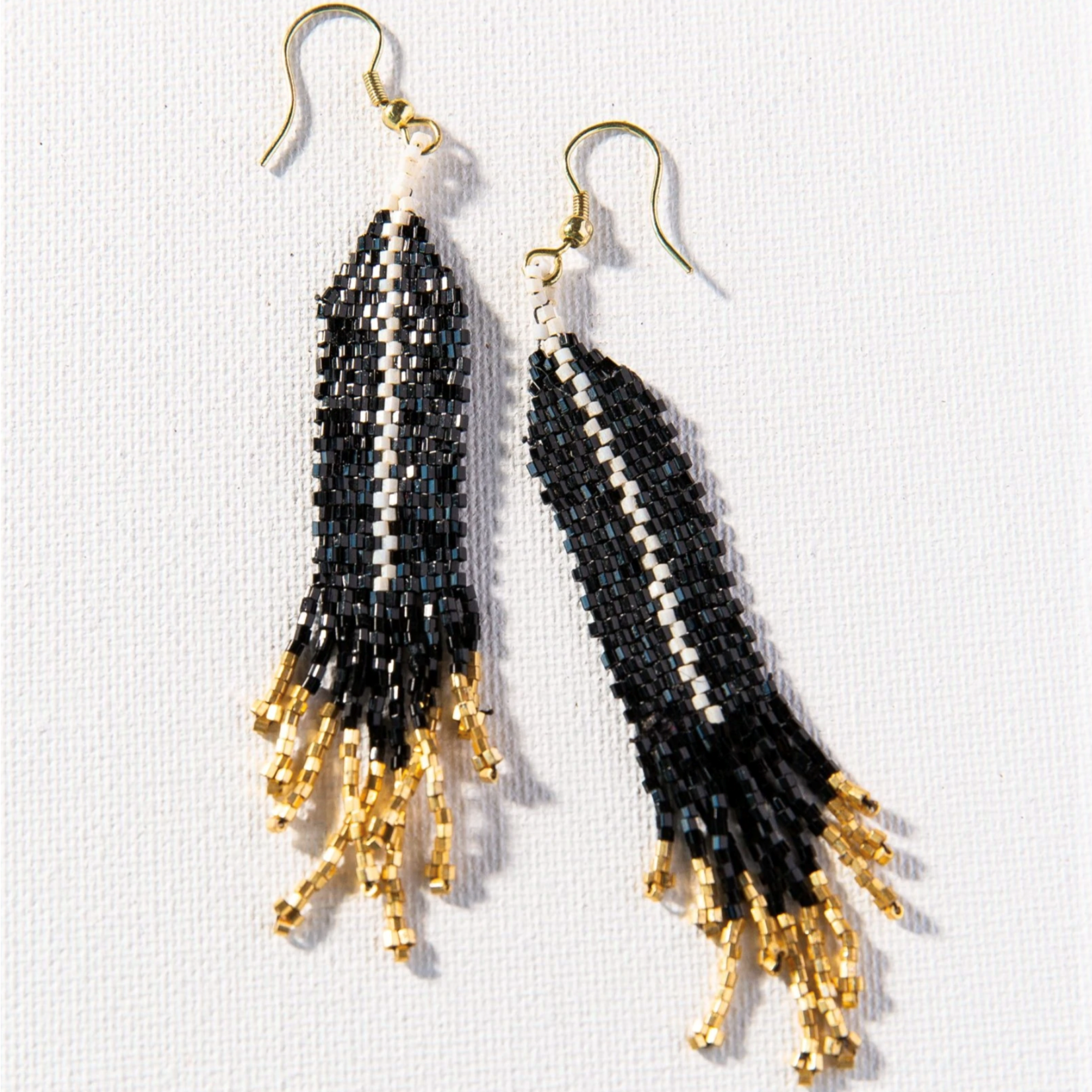 Ink + Alloy Black with Ivory Luxe Single Stripe Fringe Earring