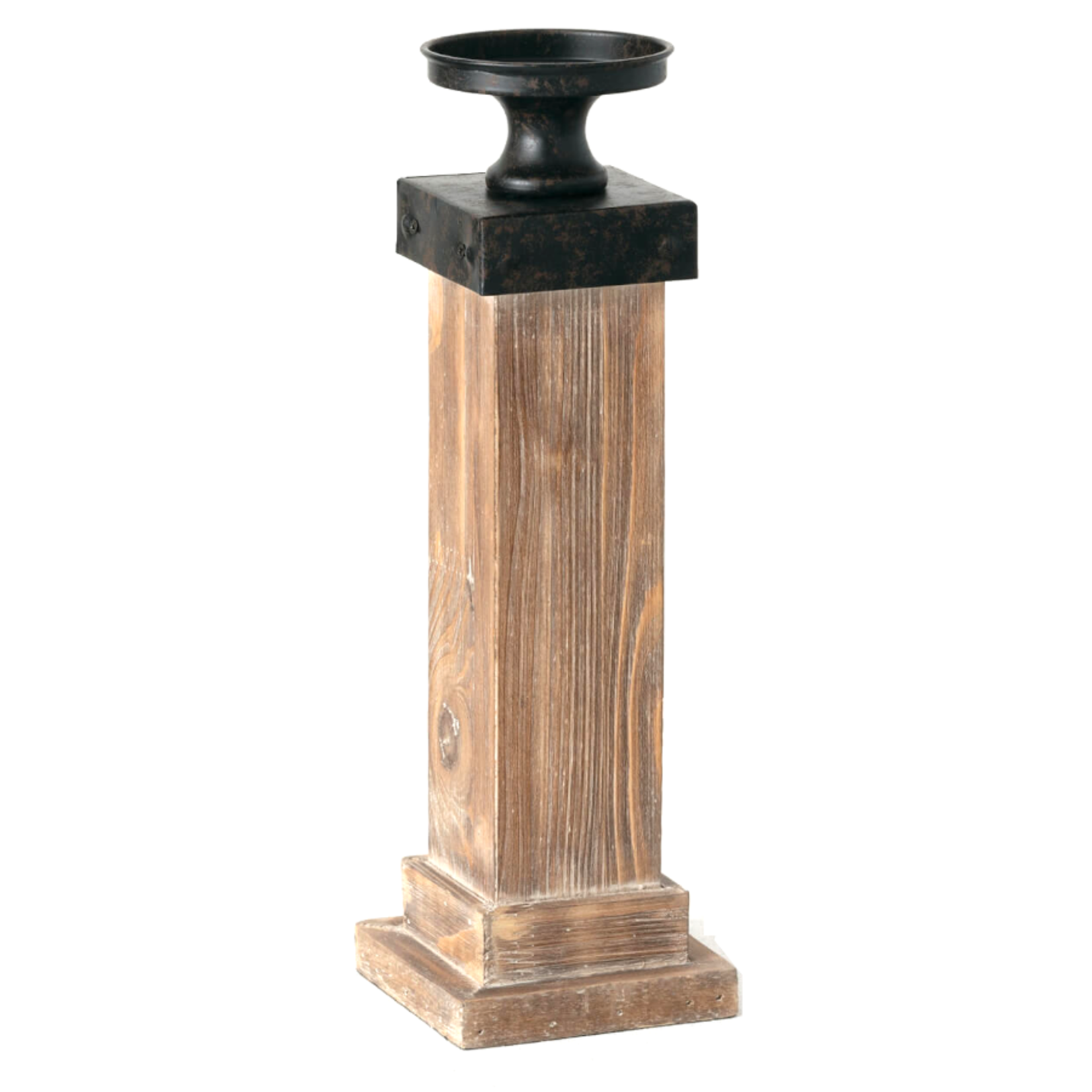 Wood & Iron Pillar Candle Holder, Large