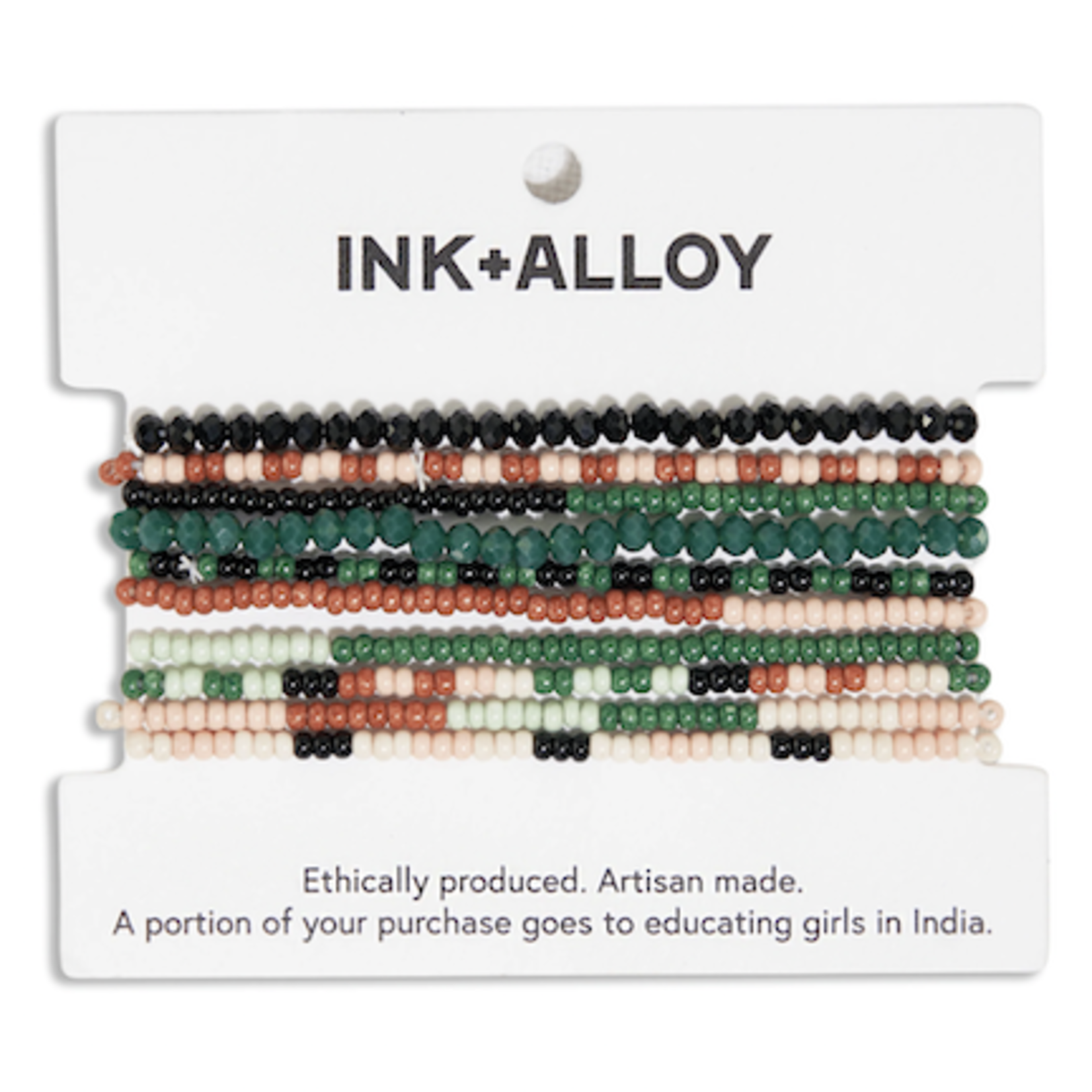 Ink + Alloy Sage Mixed Stripe 10 Strand Stretch Bracelet - Desert