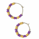 Ink + Alloy Victoria Mixed Seed Bead Hoop Earrings - Purple and Yellow