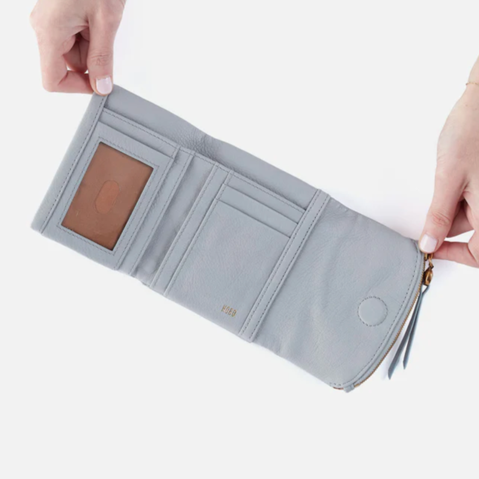 HOBO HOBO - Fern Medium Trifold Wallet Blue Pearl Pebbled Leather