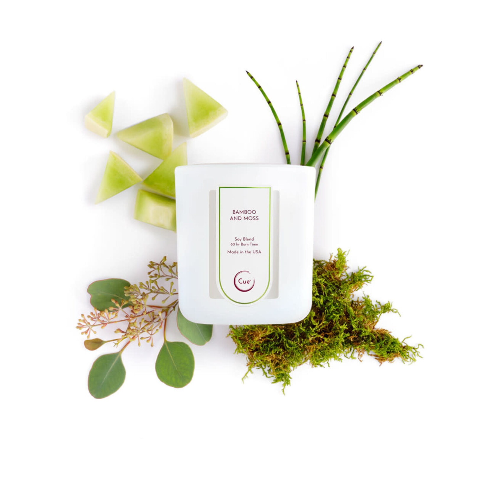 Cue White Candle, 12 oz -  Bamboo and Moss