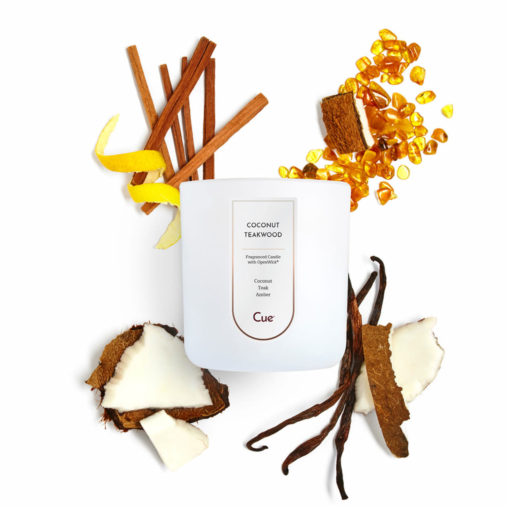 Cue White Candle, 12 oz -  Coconut Teakwood