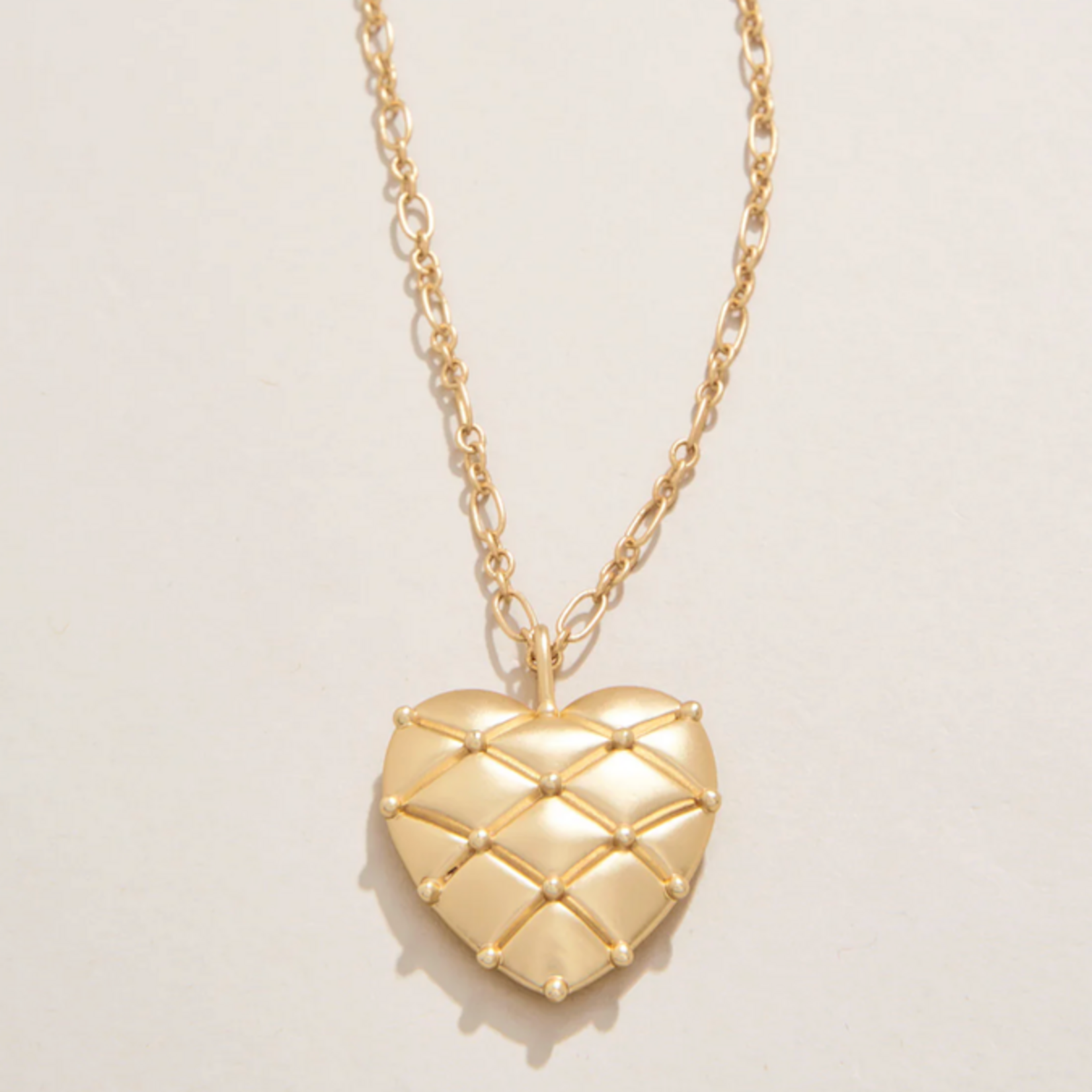 Big Heart Pillow Necklace, 18" Gold