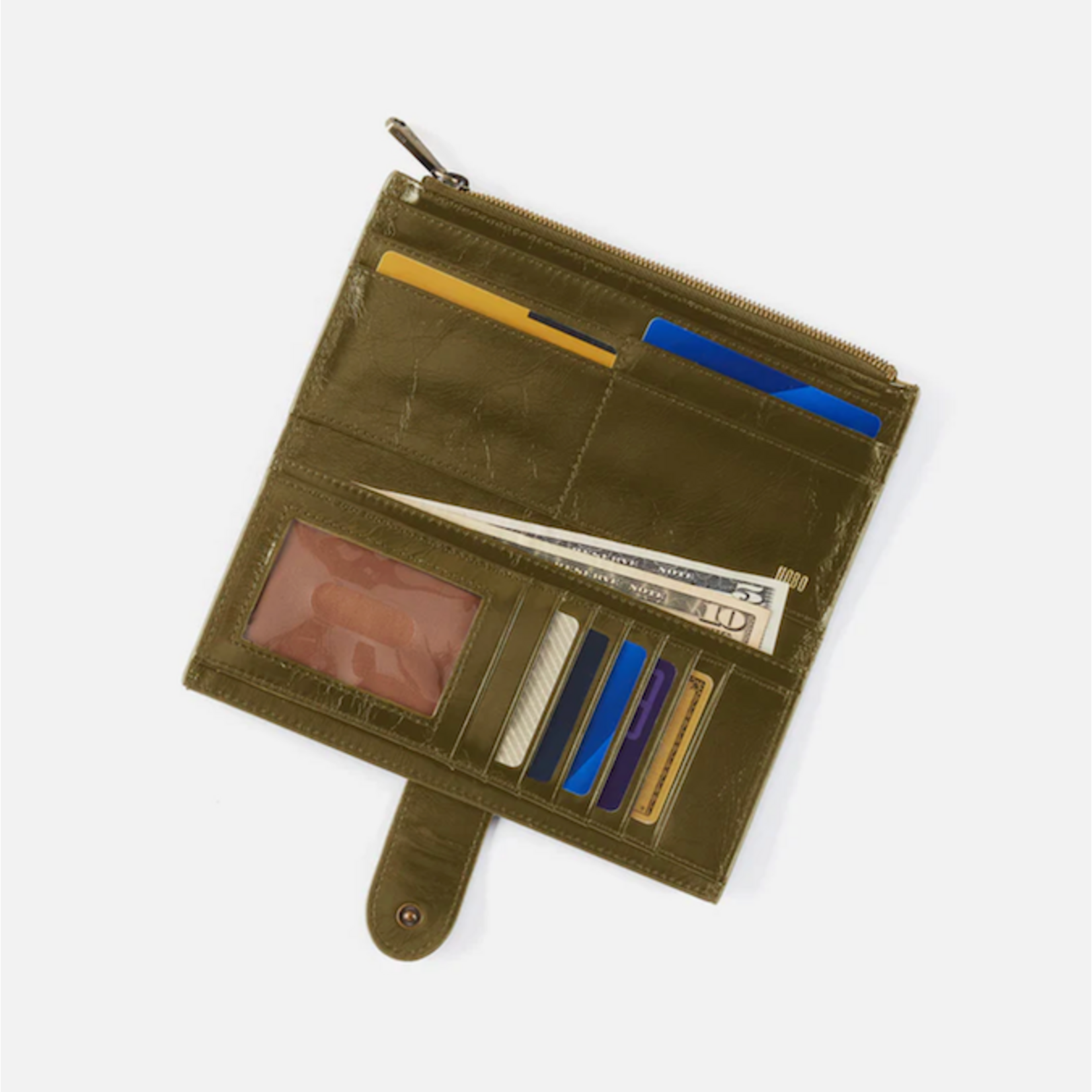 HOBO HOBO - Dunn Continental Wallet Olive Veil Polished Leather