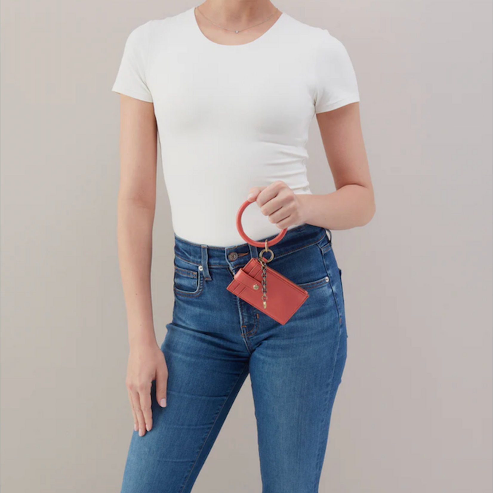 HOBO HOBO - Ring Credit Card Wristlet Pink Mirage Polished Leather