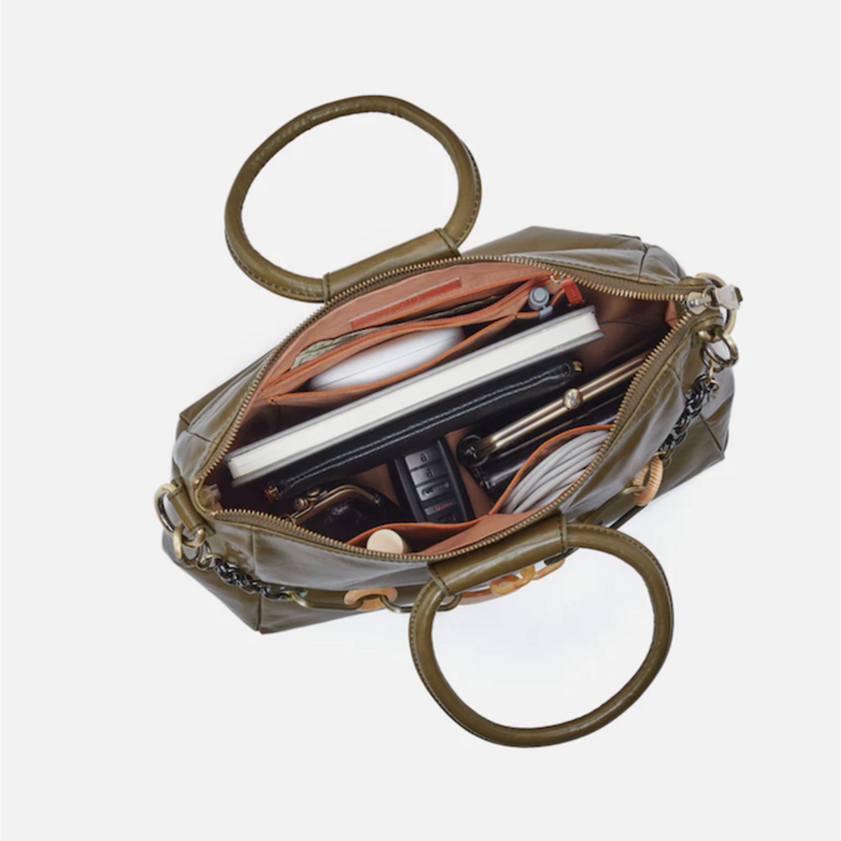 HOBO HOBO - Sheila Medium Satchel With Charm Olive Veil Polished Leather