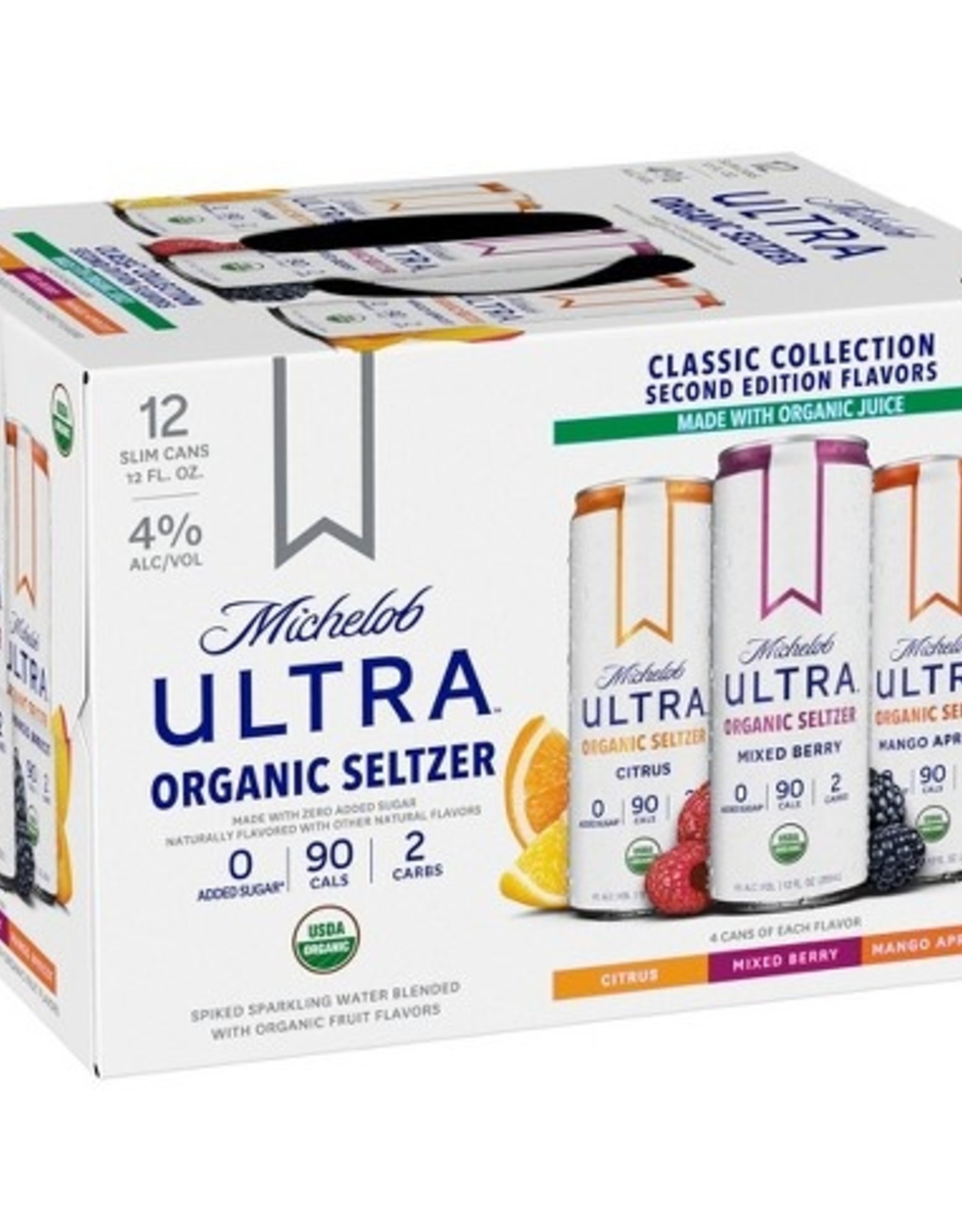 Michelob Ultra Organic Seltzer Classic Collection 12x12 oz slim cans