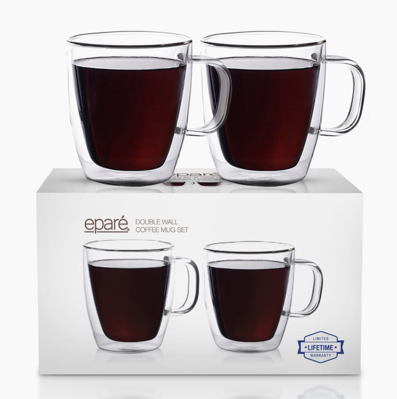 Bazaar Double Wall Glass Coffee Mugs - Set of 2, 12 Ounces
