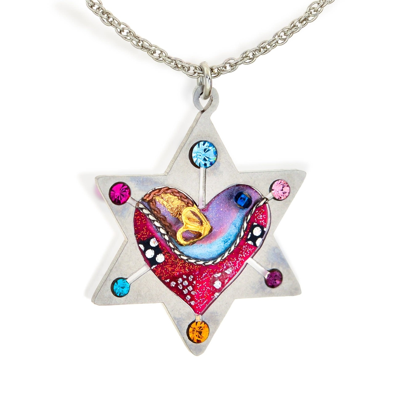 Star of David with Heart and Dove Necklace