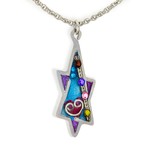 Jewel Toned Oblong Star of David Heart Necklace