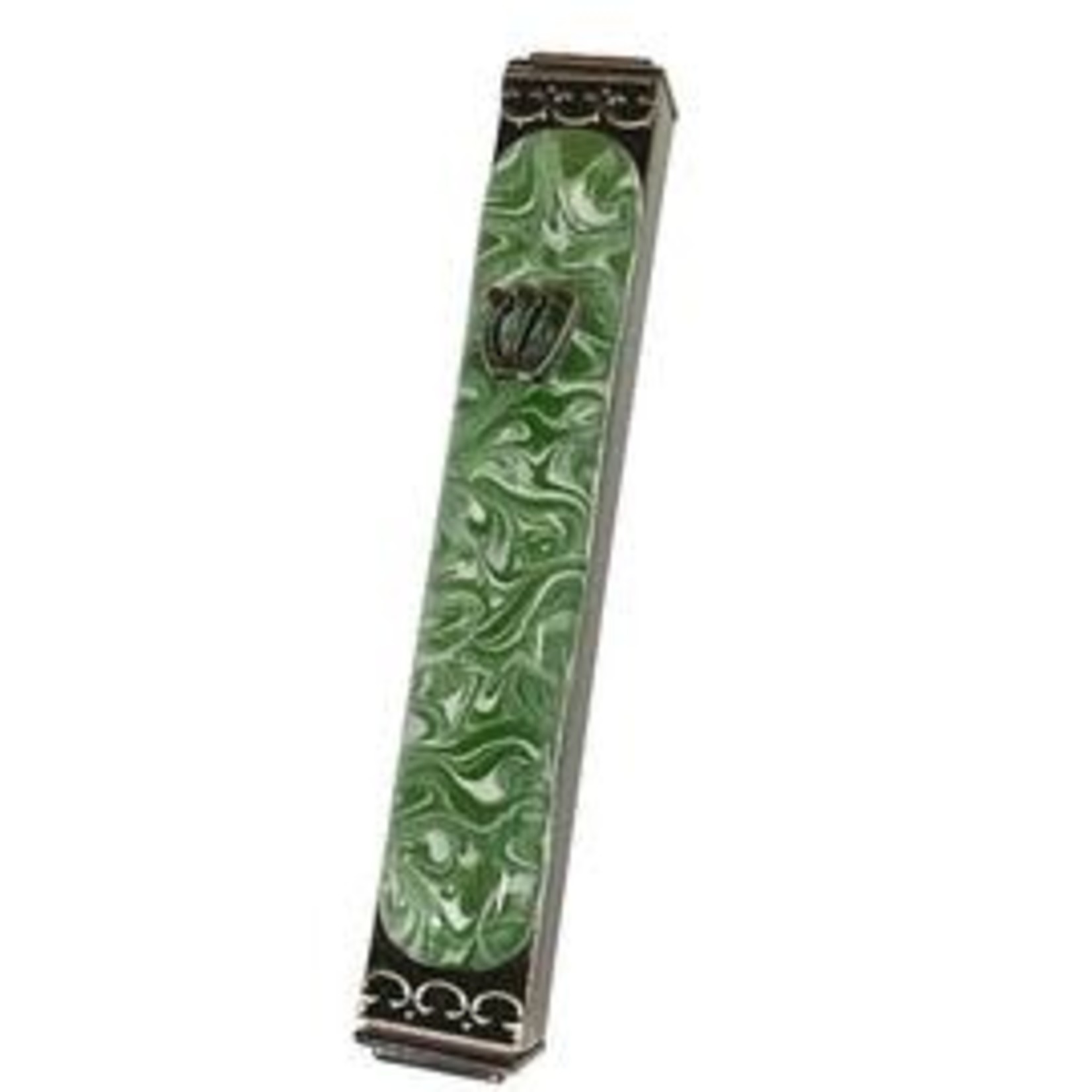 Marbled Green and White Art Glass Mezuzah