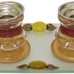 Glass Candle Sticks with Tray-Red