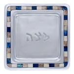 Aluminum Matzah Tray with Blue Decorative Inlay