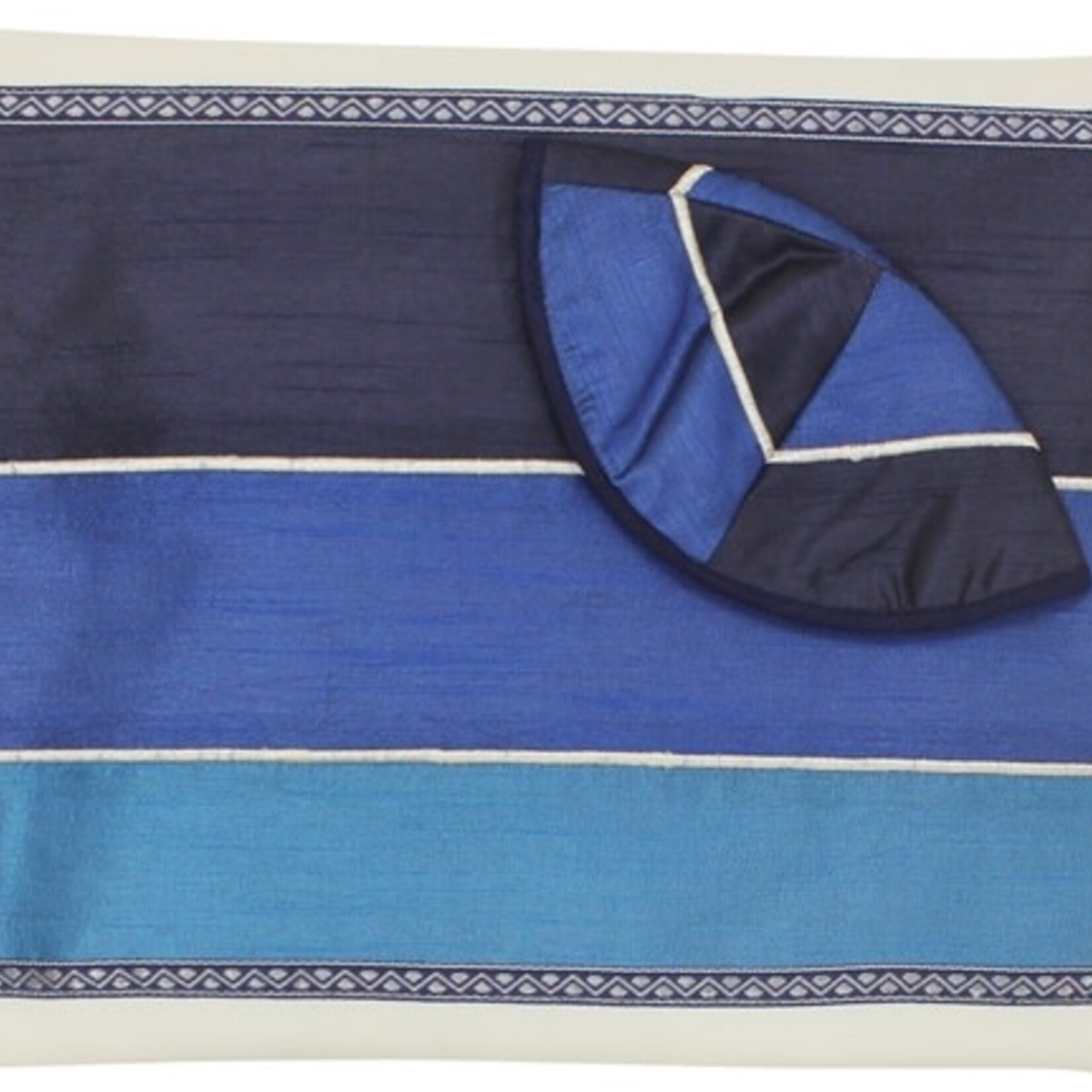 Talit Viscose Blue Striped Embroidery With Bag & Kippah