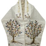 Silk Embroidery With Bag & Kippah-Tree of Life-Multi Colored