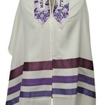 Cotton With Silk Embroidery With Bag & Kippah-Purple Magen David