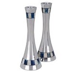 Aluminum Candle Holders with Blue Inlay