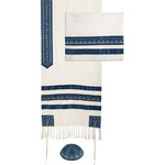 Embroidered Stripes Tallit - White / Blue