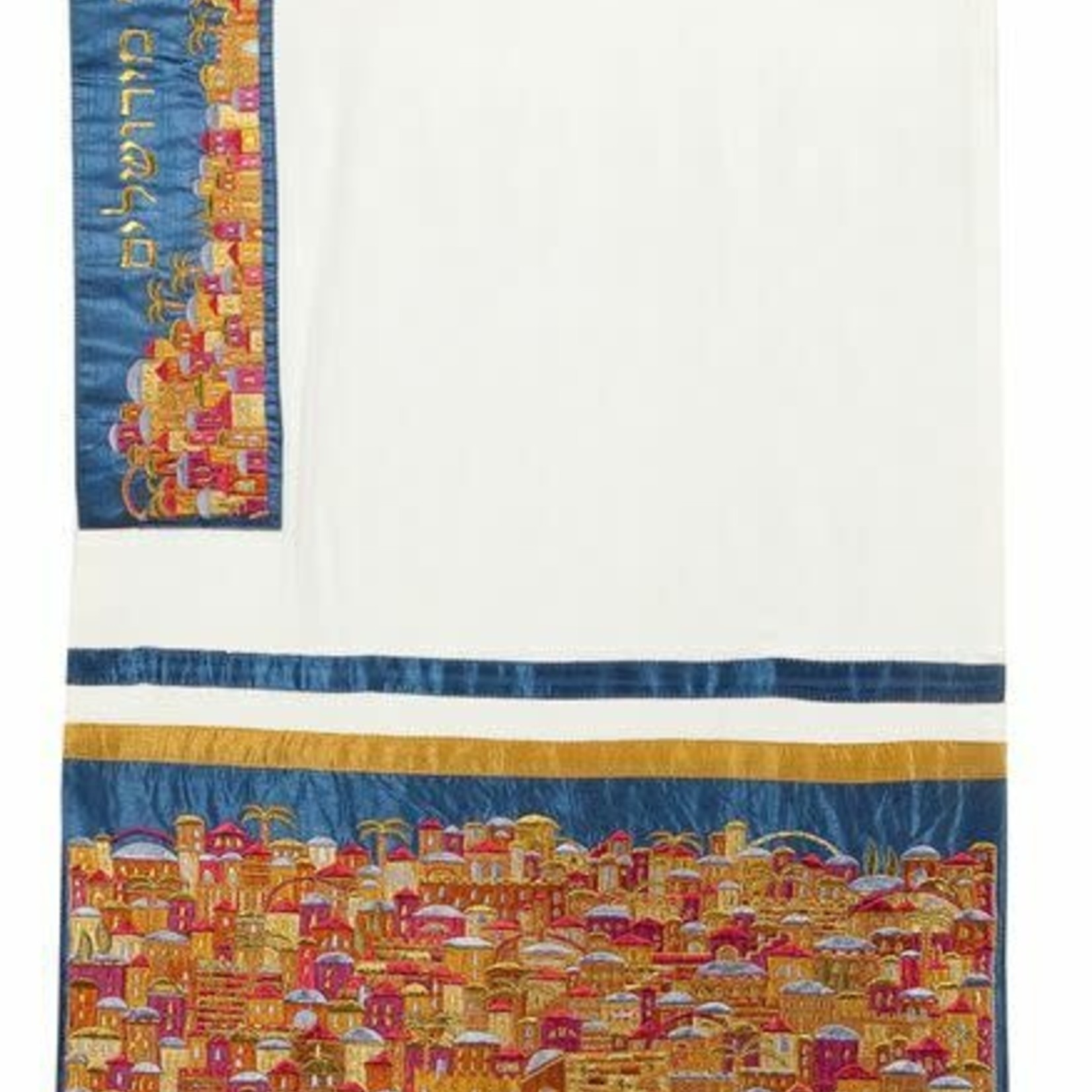 Tallit Embroidered Jerusalem-- Multicolor