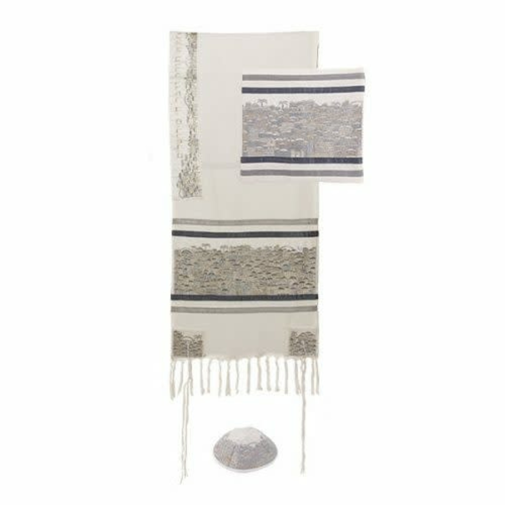 Tallit Embroidered Jerusalem -- Silver