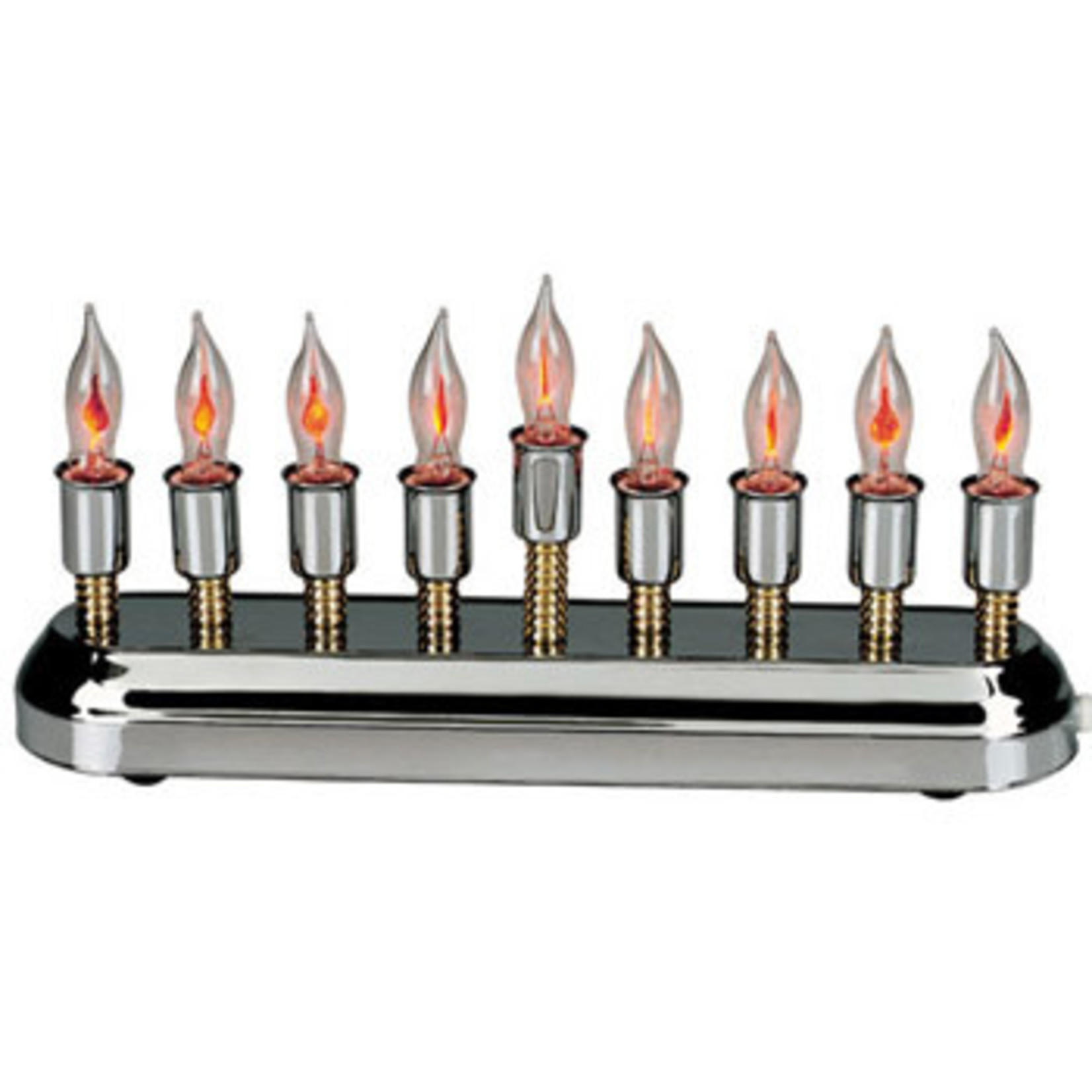 Contemporary Chrome Plated Electric Menorah with Flickering Bulbs