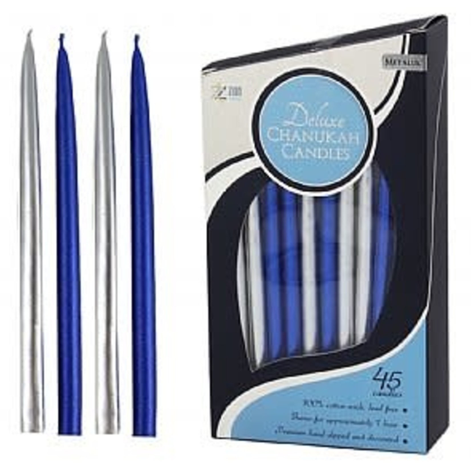 45 Deluxe Hanukkah Candles Metallic Blue and Silver