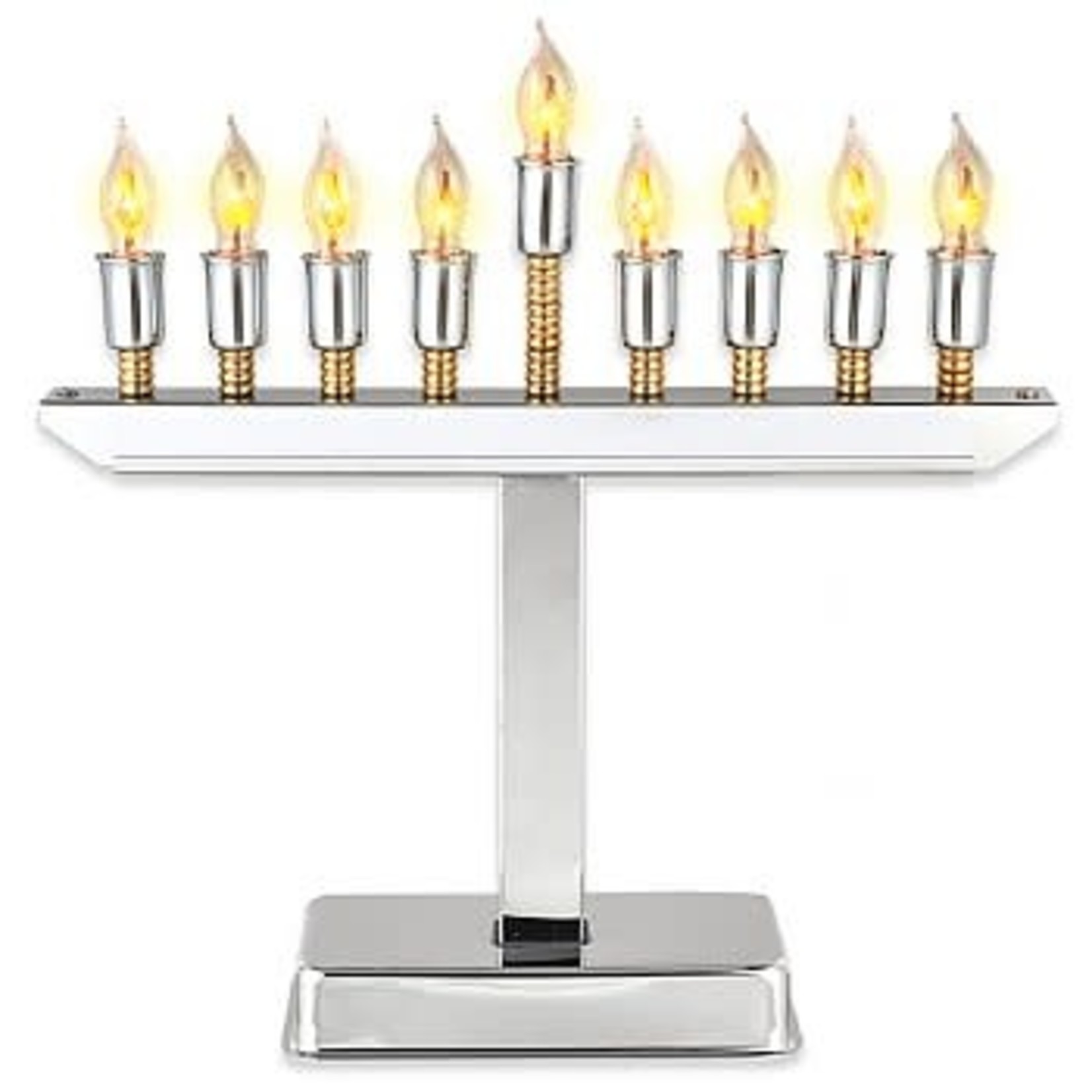 Chrome Plated Electric Menorah With Gold Accents