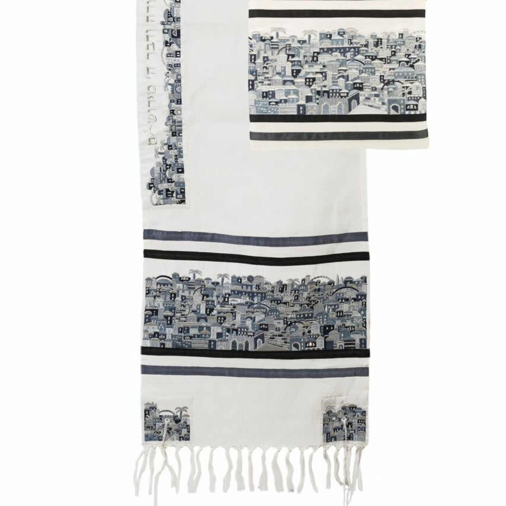 Tallit Embroidered Jerusalem - Black