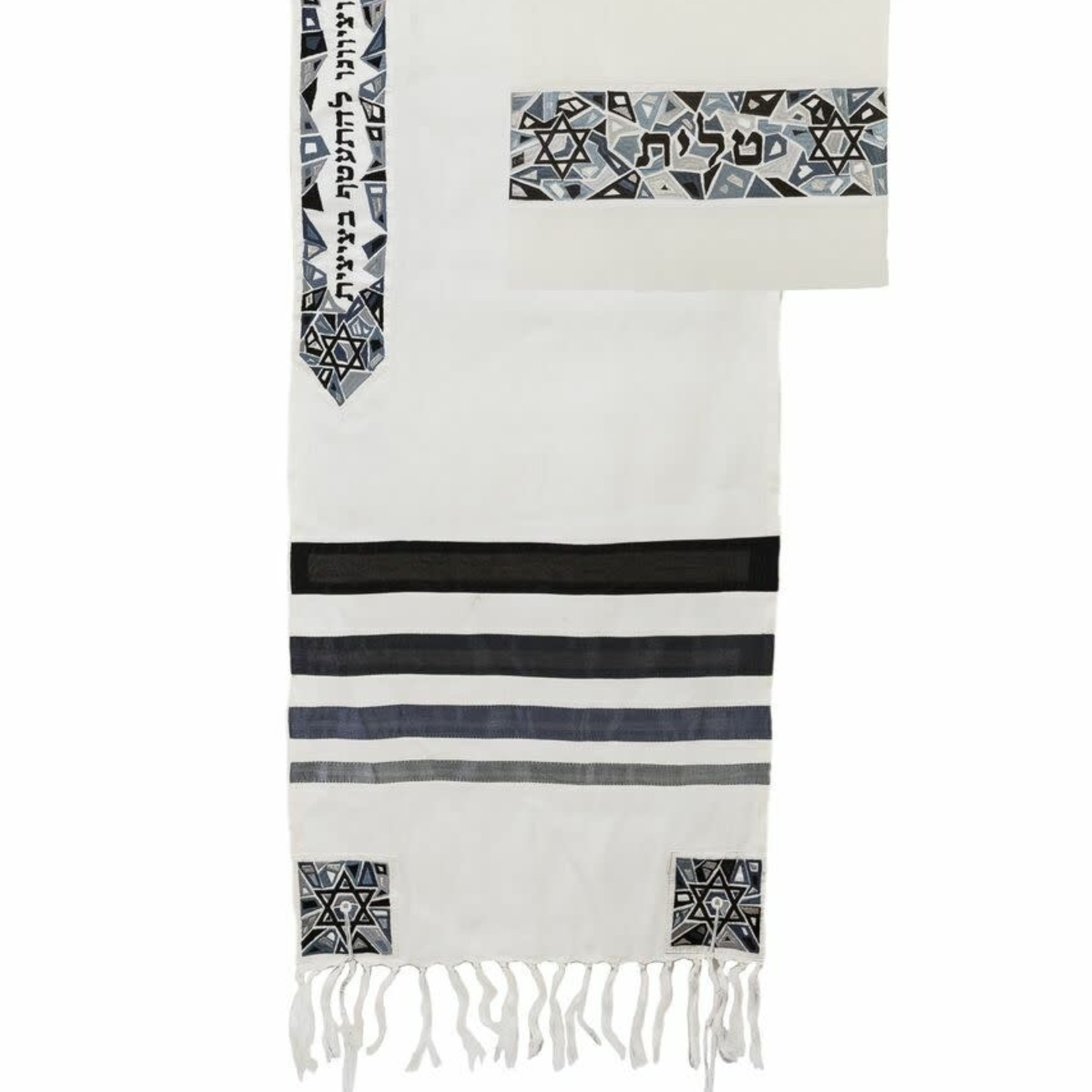 Embroidered Tallit Magen David Design- Black