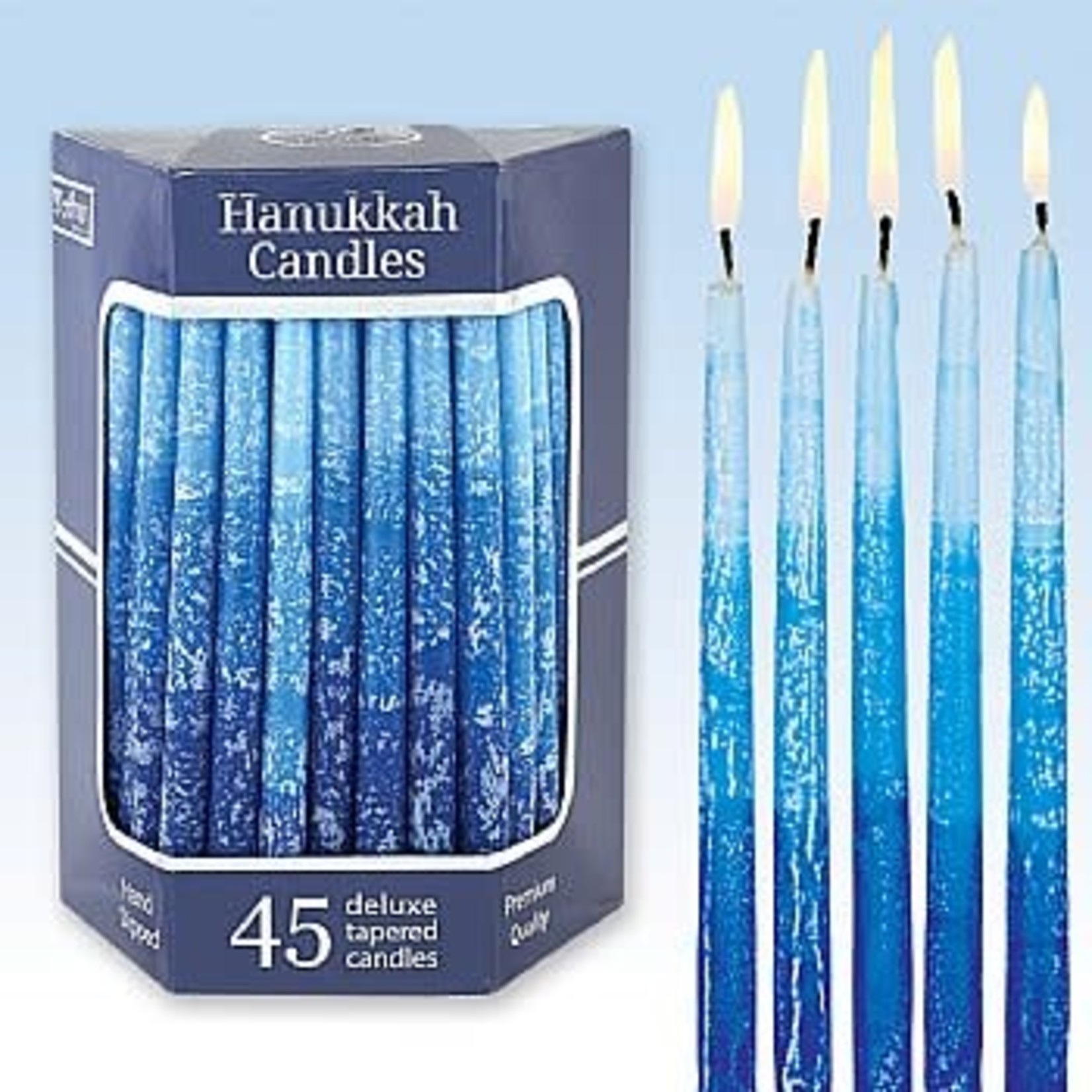 Deluxe Tapered Multi Blue Hued Frosted Hanukkah Candles