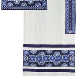 Embroidered Raw Silk Tallit - Magen David-Blue