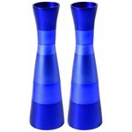 Anodized Aluminum Long Shabbat Candlesticks-Blue
