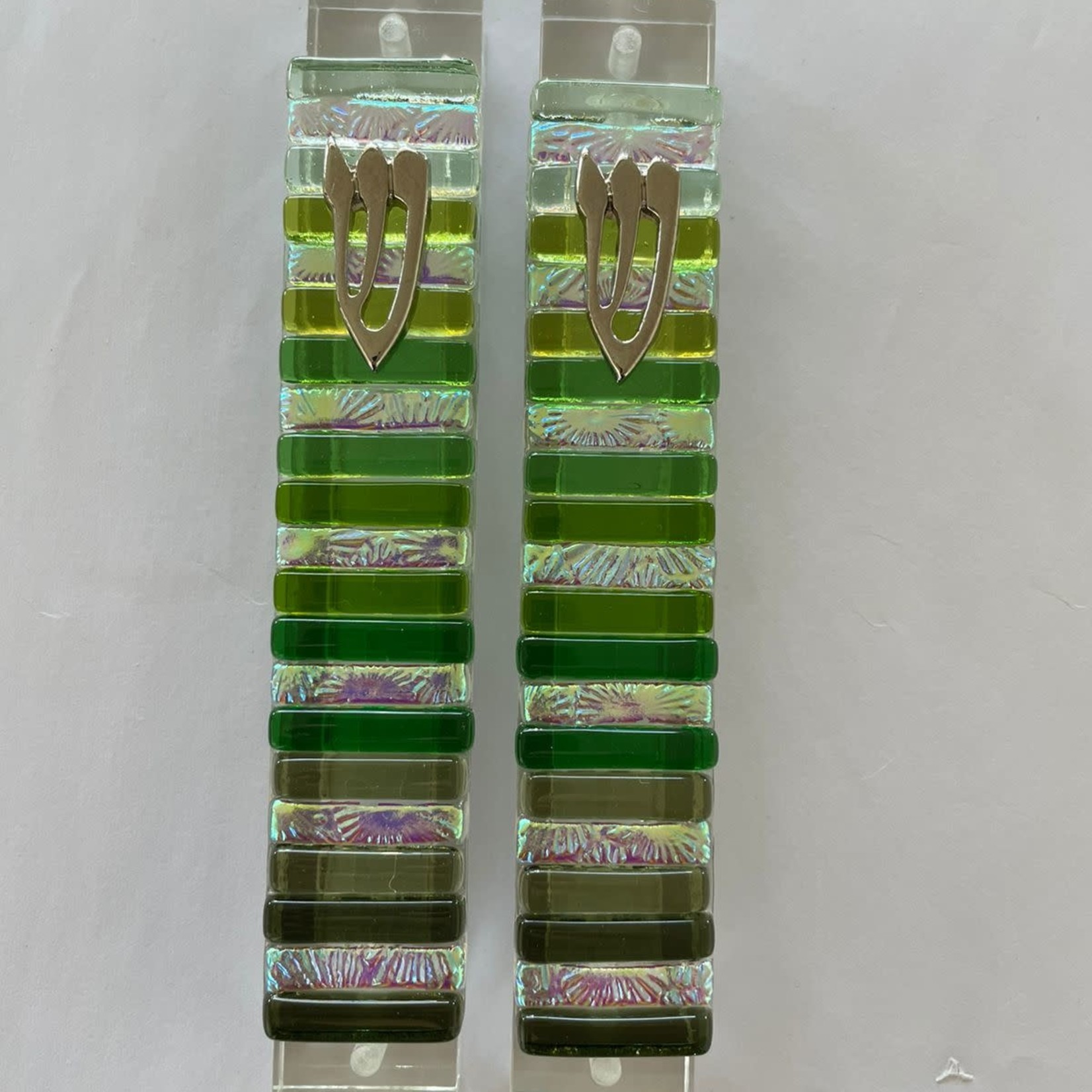 Handmade Glass Mezuzah-Greens 1