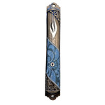 Pewter Mezuzah-Blue with Crystal