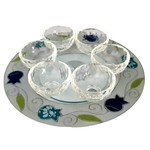 Glass Seder Plate w/Saucers-Tulips-Blues