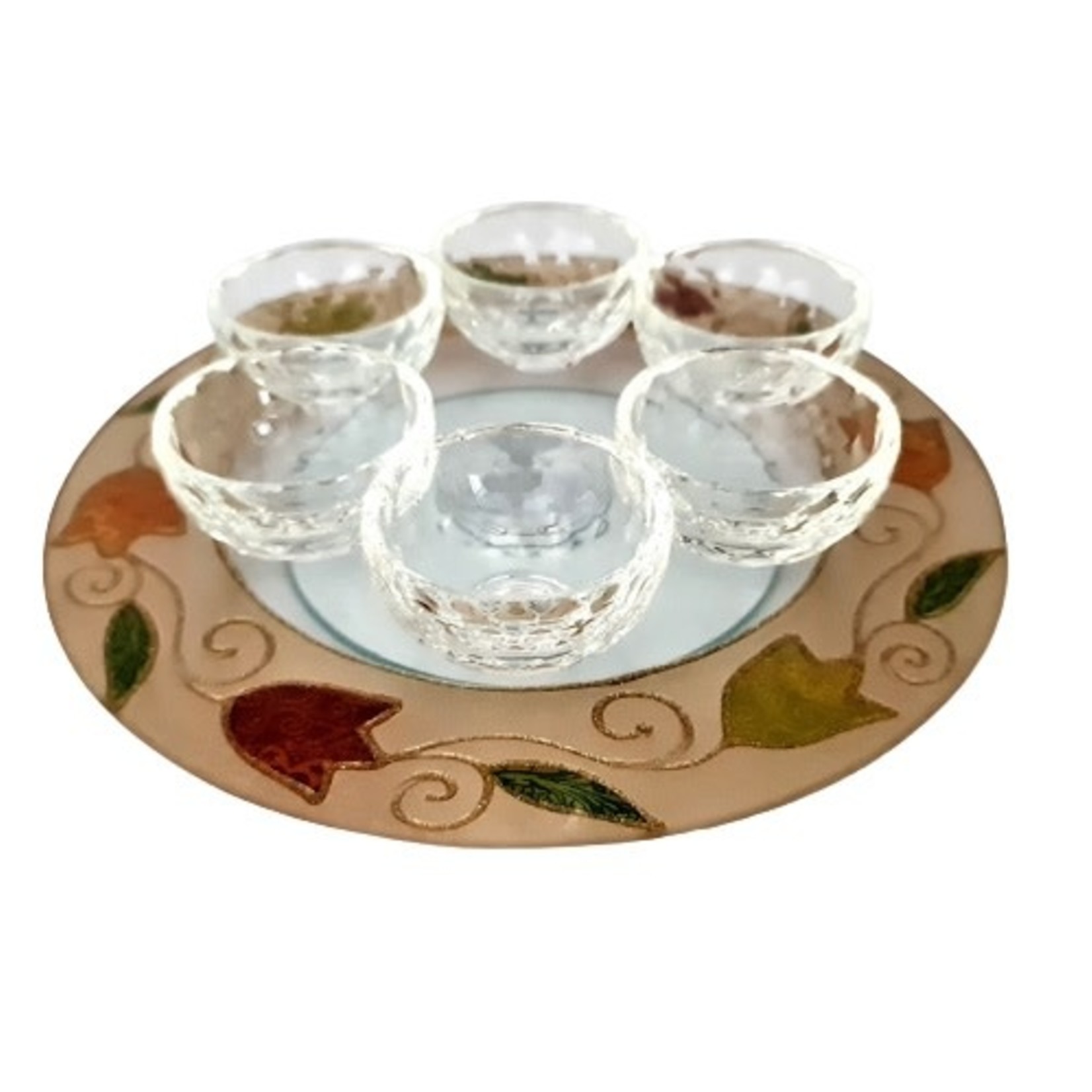 Glass Seder Plate-Gold-Tulips