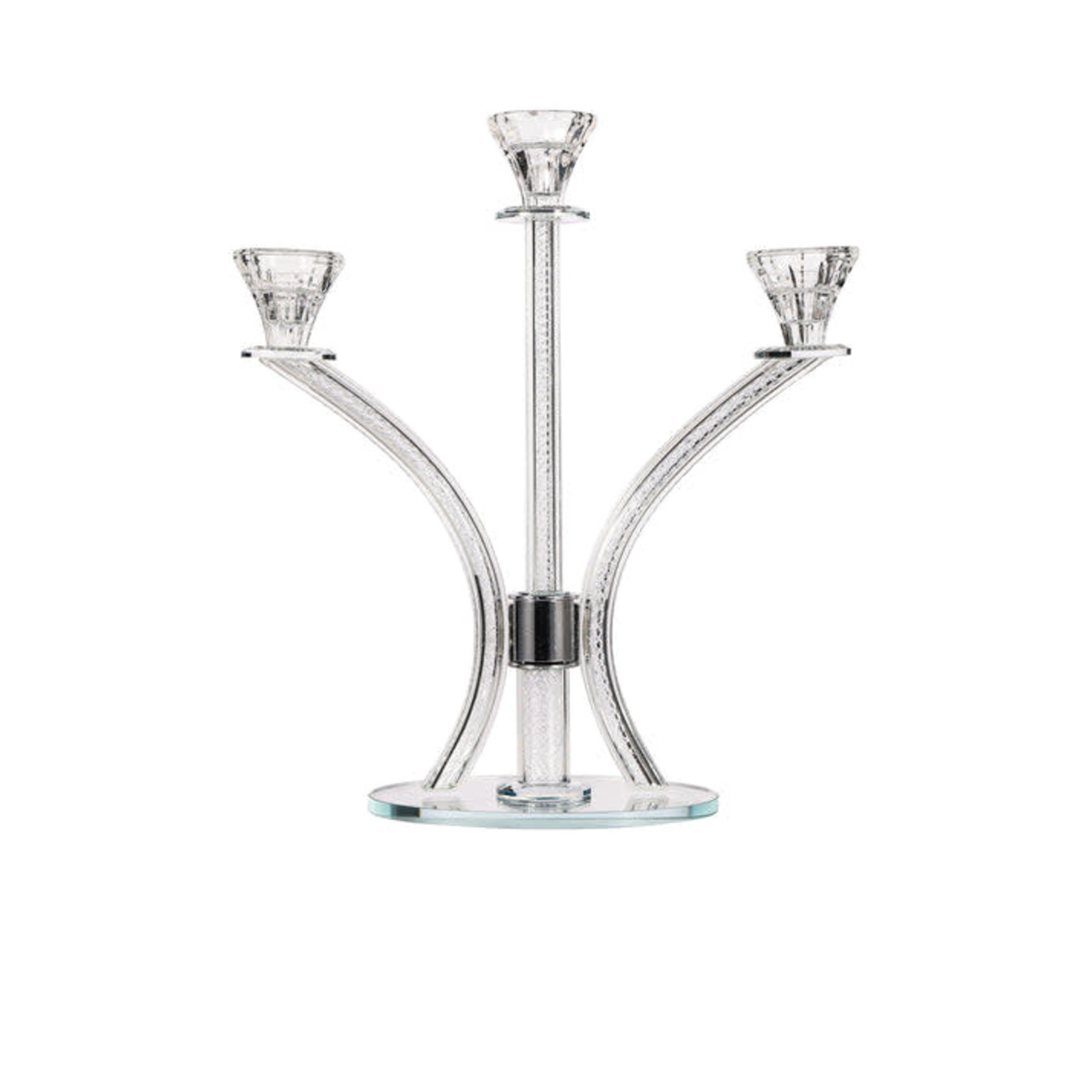 Crystal Candelabra with Silver Diamond Design- 3 Arms