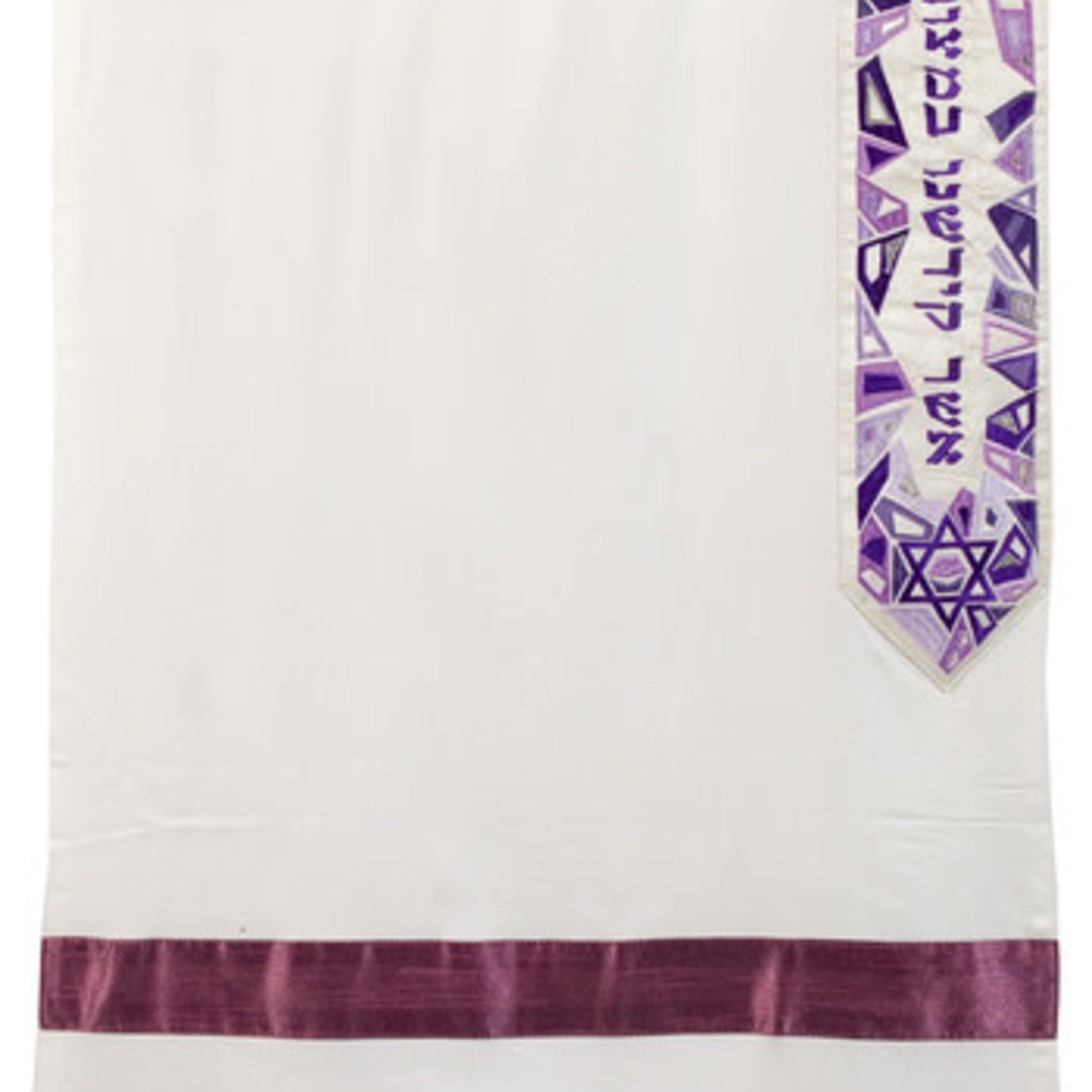 Cotton With Silk Embroidery With Bag & Kippah-Purple Magen David