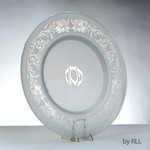 Glass Round Seder Plate With Silver Floral Design
