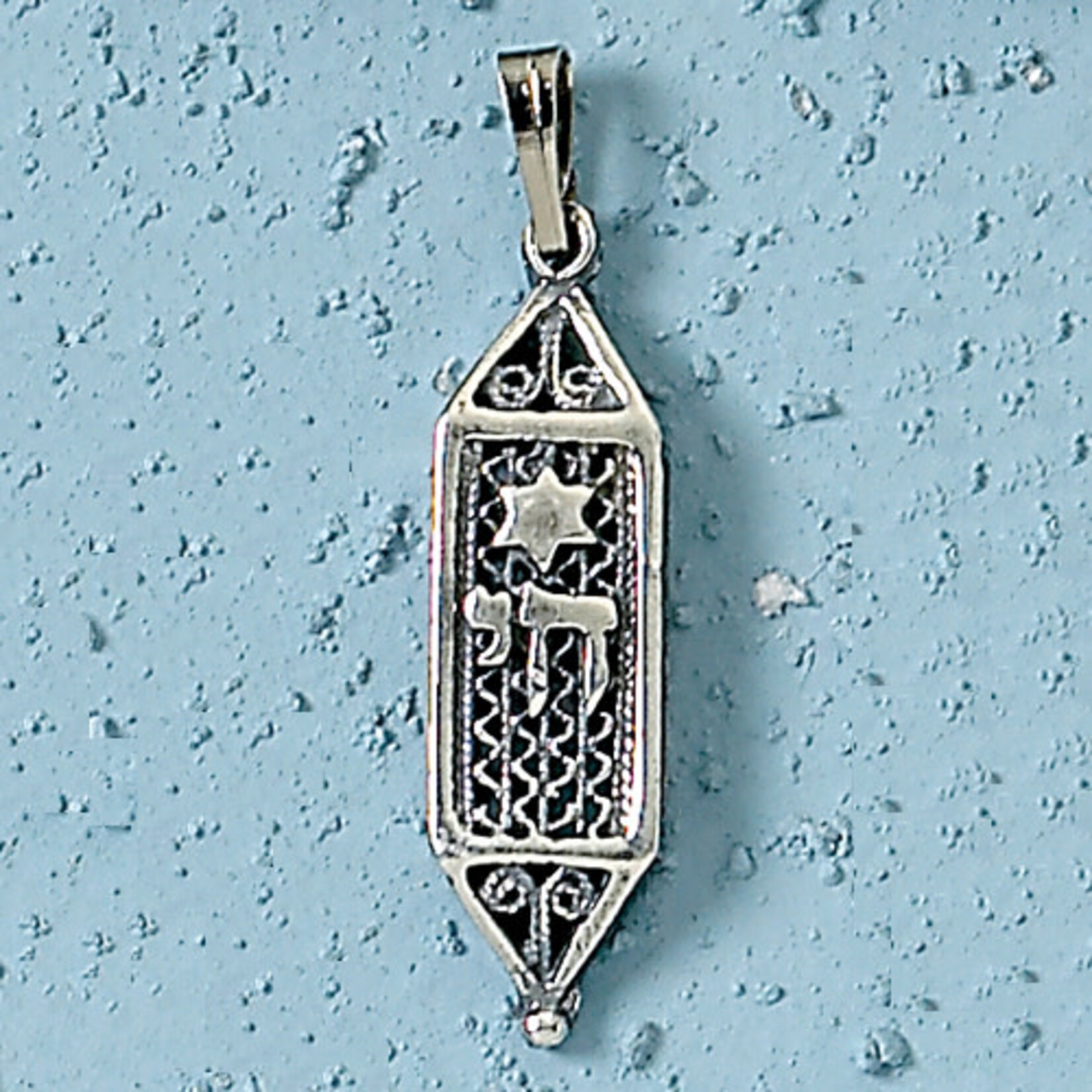 Yemenite Sterling Pendant, Chai/Star with 18" SS Chain