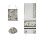 Embroidered Tallit Set-- Floral - White