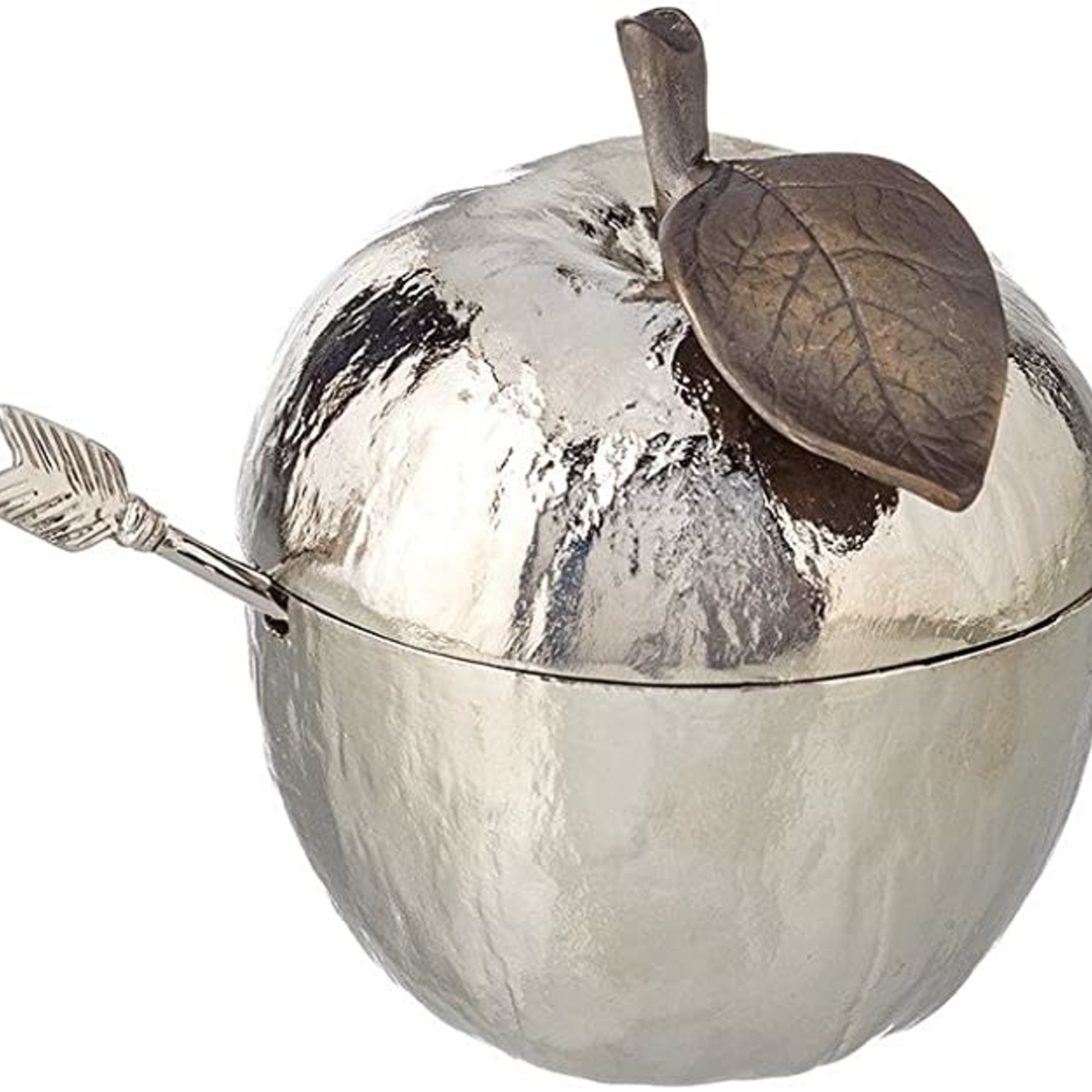 Apple Honey Pot w/ Spoon Nickel-Plate