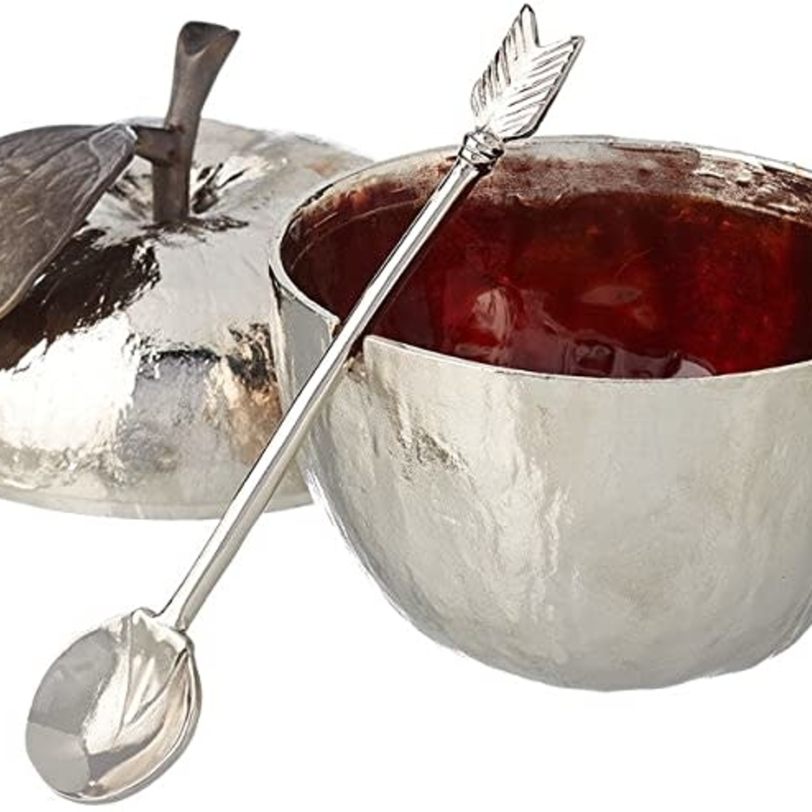 Apple Honey Pot w/ Spoon Nickel-Plate