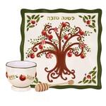 Tree of Life Apple Plate with Honey Bowl and Dipper