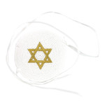 Knit Bris Kippah With Gold Star Of David Embroidery + Strings - 7 cm