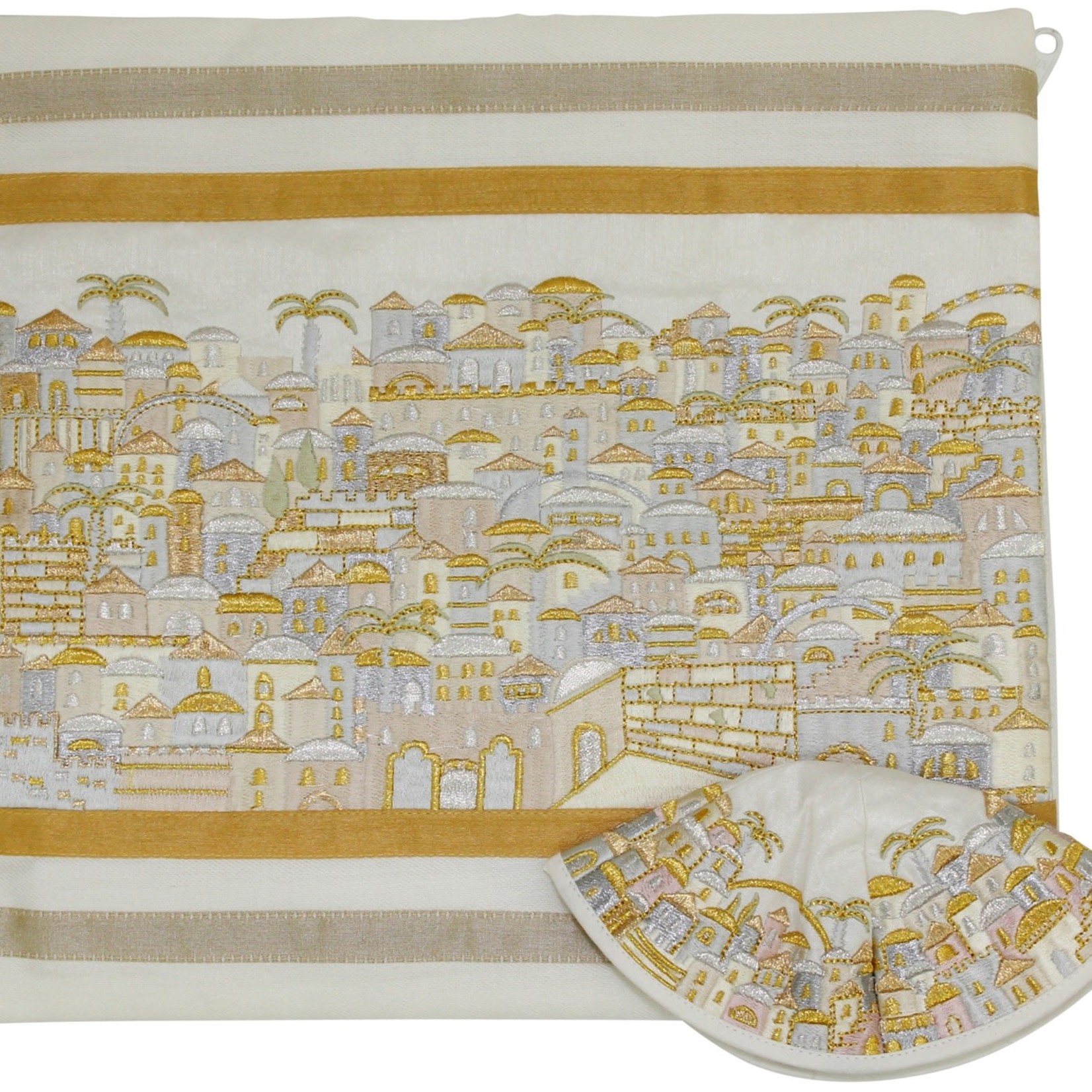 Talit Embroidered Jerusalem - Gold